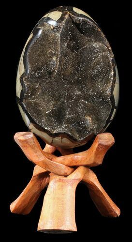 Septarian Dragon Egg Geode - Black Crystals #40904